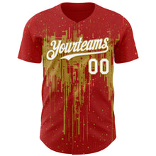 Load image into Gallery viewer, Custom Red White-Old Gold 3D Pattern Design Dripping Splatter Paint Authentic Baseball Jersey
