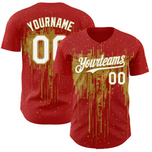 Load image into Gallery viewer, Custom Red White-Old Gold 3D Pattern Design Dripping Splatter Paint Authentic Baseball Jersey
