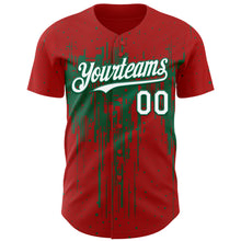 Load image into Gallery viewer, Custom Red White-Kelly Green 3D Pattern Design Dripping Splatter Paint Authentic Baseball Jersey
