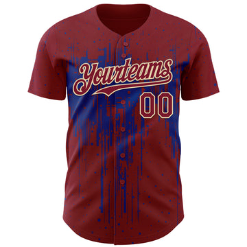 Custom Crimson Cream-Royal 3D Pattern Design Dripping Splatter Paint Authentic Baseball Jersey
