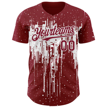 Custom Crimson White 3D Pattern Design Dripping Splatter Paint Authentic Baseball Jersey