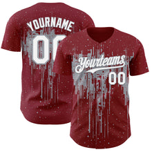 Load image into Gallery viewer, Custom Crimson White-Gray 3D Pattern Design Dripping Splatter Paint Authentic Baseball Jersey
