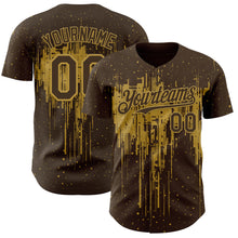 Load image into Gallery viewer, Custom Brown Old Gold 3D Pattern Design Dripping Splatter Paint Authentic Baseball Jersey
