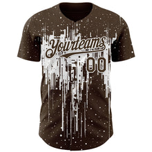 Load image into Gallery viewer, Custom Brown White 3D Pattern Design Dripping Splatter Paint Authentic Baseball Jersey
