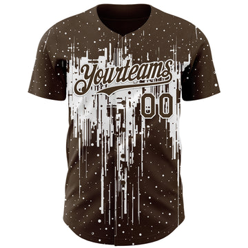 Custom Brown White 3D Pattern Design Dripping Splatter Paint Authentic Baseball Jersey