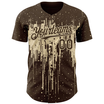 Custom Brown Cream 3D Pattern Design Dripping Splatter Paint Authentic Baseball Jersey