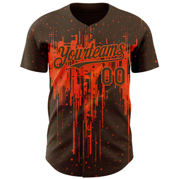 Custom Brown Orange 3D Pattern Design Dripping Splatter Paint Authentic Baseball Jersey