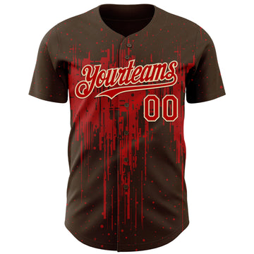 Custom Brown Red-Cream 3D Pattern Design Dripping Splatter Paint Authentic Baseball Jersey
