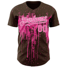 Load image into Gallery viewer, Custom Brown Pink-White 3D Pattern Design Dripping Splatter Paint Authentic Baseball Jersey
