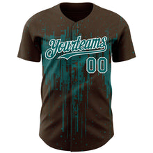 Загрузить изображение в средство просмотра галереи, Custom Brown Teal-White 3D Pattern Design Dripping Splatter Paint Authentic Baseball Jersey

