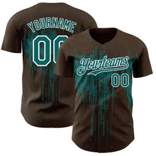 Загрузить изображение в средство просмотра галереи, Custom Brown Teal-White 3D Pattern Design Dripping Splatter Paint Authentic Baseball Jersey
