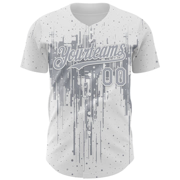 Custom White Gray 3D Pattern Design Dripping Splatter Paint Authentic Baseball Jersey