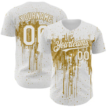 Load image into Gallery viewer, Custom White Old Gold 3D Pattern Design Dripping Splatter Paint Authentic Baseball Jersey
