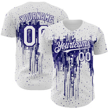 Load image into Gallery viewer, Custom White Dark Purple 3D Pattern Design Dripping Splatter Paint Authentic Baseball Jersey
