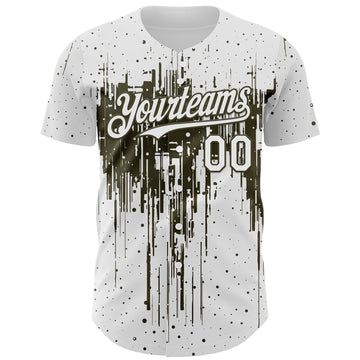 Custom White Olive 3D Pattern Design Dripping Splatter Paint Authentic Baseball Jersey