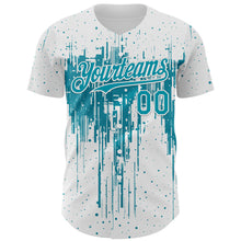 Загрузить изображение в средство просмотра галереи, Custom White Teal-White 3D Pattern Design Dripping Splatter Paint Authentic Baseball Jersey
