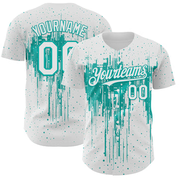 Custom White Aqua 3D Pattern Design Dripping Splatter Paint Authentic Baseball Jersey