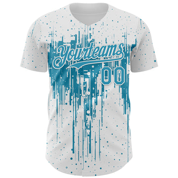 Custom White Panther Blue-White 3D Pattern Design Dripping Splatter Paint Authentic Baseball Jersey