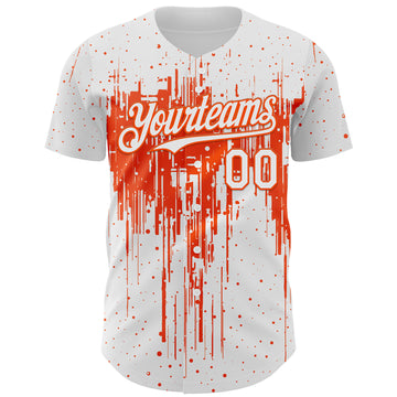Custom White Orange 3D Pattern Design Dripping Splatter Paint Authentic Baseball Jersey