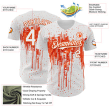 Загрузить изображение в средство просмотра галереи, Custom White Orange 3D Pattern Design Dripping Splatter Paint Authentic Baseball Jersey
