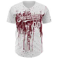 Load image into Gallery viewer, Custom White Burgundy 3D Pattern Design Dripping Splatter Paint Authentic Baseball Jersey
