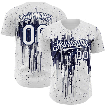 Custom White Navy 3D Pattern Design Dripping Splatter Paint Authentic Baseball Jersey