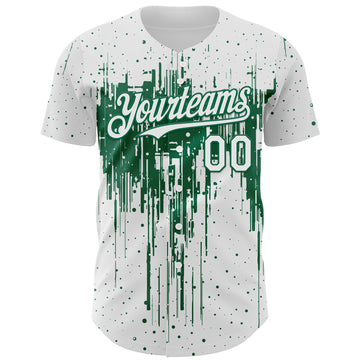 Custom White Kelly Green 3D Pattern Design Dripping Splatter Paint Authentic Baseball Jersey