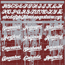 Laden Sie das Bild in den Galerie-Viewer, Custom Burgundy White-Gray 3D Pattern Design Dripping Splatter Paint Authentic Baseball Jersey
