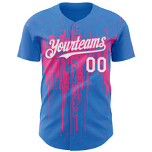 Load image into Gallery viewer, Custom Powder Blue White-Pink 3D Pattern Design Dripping Splatter Paint Authentic Baseball Jersey
