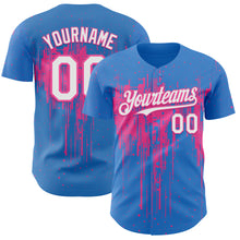 Load image into Gallery viewer, Custom Powder Blue White-Pink 3D Pattern Design Dripping Splatter Paint Authentic Baseball Jersey
