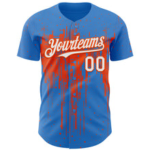 Load image into Gallery viewer, Custom Powder Blue White-Orange 3D Pattern Design Dripping Splatter Paint Authentic Baseball Jersey
