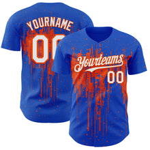 Charger l'image dans la galerie, Custom Thunder Blue White-Orange 3D Pattern Design Dripping Splatter Paint Authentic Baseball Jersey
