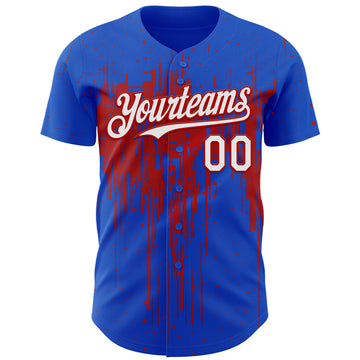 Custom Thunder Blue White-Red 3D Pattern Design Dripping Splatter Paint Authentic Baseball Jersey