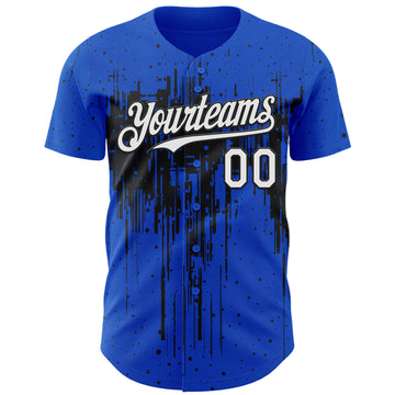 Custom Thunder Blue White-Black 3D Pattern Design Dripping Splatter Paint Authentic Baseball Jersey