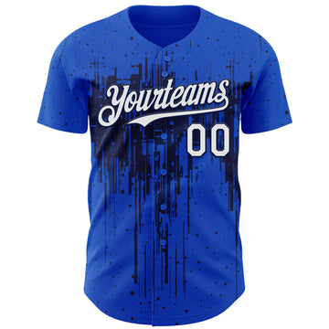 Custom Thunder Blue White-Navy 3D Pattern Design Dripping Splatter Paint Authentic Baseball Jersey