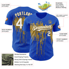 Load image into Gallery viewer, Custom Thunder Blue White-Old Gold 3D Pattern Design Dripping Splatter Paint Authentic Baseball Jersey
