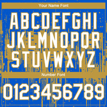 Load image into Gallery viewer, Custom Thunder Blue White-Old Gold 3D Pattern Design Dripping Splatter Paint Authentic Baseball Jersey
