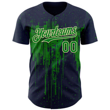 Laden Sie das Bild in den Galerie-Viewer, Custom Navy Grass Green-Cream 3D Pattern Design Dripping Splatter Paint Authentic Baseball Jersey
