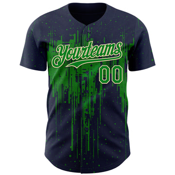Custom Navy Grass Green-Cream 3D Pattern Design Dripping Splatter Paint Authentic Baseball Jersey