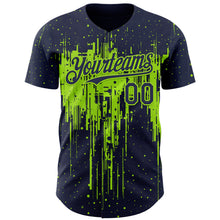 Load image into Gallery viewer, Custom Navy Neon Green 3D Pattern Design Dripping Splatter Paint Authentic Baseball Jersey
