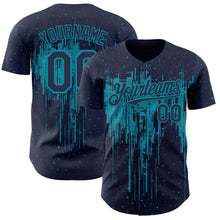 Laden Sie das Bild in den Galerie-Viewer, Custom Navy Teal 3D Pattern Design Dripping Splatter Paint Authentic Baseball Jersey
