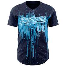 Load image into Gallery viewer, Custom Navy Sky Blue-White 3D Pattern Design Dripping Splatter Paint Authentic Baseball Jersey
