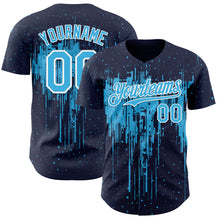 Load image into Gallery viewer, Custom Navy Sky Blue-White 3D Pattern Design Dripping Splatter Paint Authentic Baseball Jersey
