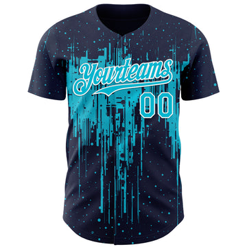 Custom Navy Lakes Blue-White 3D Pattern Design Dripping Splatter Paint Authentic Baseball Jersey
