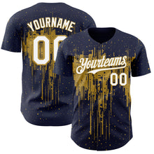 Load image into Gallery viewer, Custom Navy White-Old Gold 3D Pattern Design Dripping Splatter Paint Authentic Baseball Jersey
