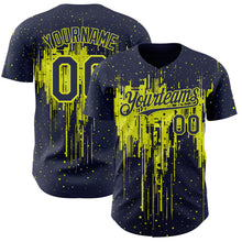 Laden Sie das Bild in den Galerie-Viewer, Custom Navy Neon Yellow 3D Pattern Design Dripping Splatter Paint Authentic Baseball Jersey
