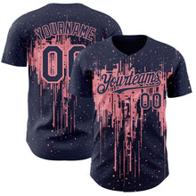 Load image into Gallery viewer, Custom Navy Medium Pink 3D Pattern Design Dripping Splatter Paint Authentic Baseball Jersey
