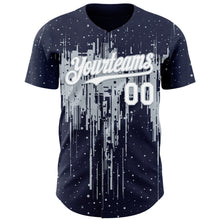 Load image into Gallery viewer, Custom Navy White-Silver 3D Pattern Design Dripping Splatter Paint Authentic Baseball Jersey
