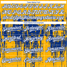 Charger l'image dans la galerie, Custom Gold White-Royal 3D Pattern Design Dripping Splatter Paint Authentic Baseball Jersey
