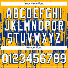 Charger l'image dans la galerie, Custom Gold White-Royal 3D Pattern Design Dripping Splatter Paint Authentic Baseball Jersey
